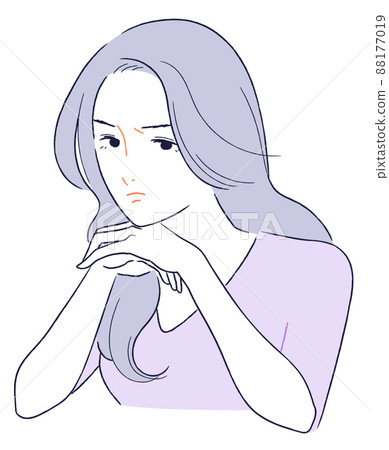 An angry adult woman with a cheek stick An angry adult woman with a cheek stick 88177019