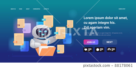 robot sorting documents robotic character organizing folder file management paperwork data archive artificial intelligence 88178061