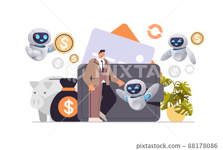 businessman with robots saving money getting profit high income investment earning finance success artificial intelligence 88178086