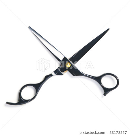 professional hairdresser black scissors isolated on white. Black barber scissors, close up. professional hairdresser black scissors isolated on white. Black barber scissors, close up. 88178257