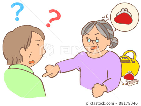 一位老年婦女將癡呆症歸咎於他人的插圖,認為她的錢包已經消失並被盜。 一位老年婦女將癡呆症歸咎於他人的插圖,認為她的錢包已經消失並被盜。 88179340