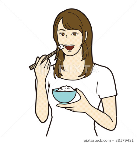 Illustration of a woman eating white rice 88179451