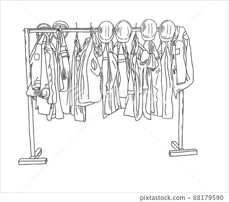 factory clothes gowns, jerseys and helmets hanging on a hanger 88179590