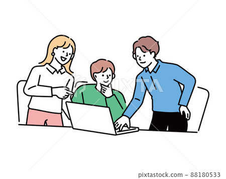 Business scene illustrations that can be used for presentations and meeting materials (bosses and subordinates, explanations, consultations, meetings, strategies) 88180533