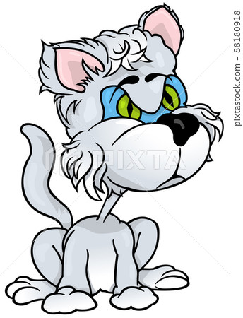 Silver-gray Furry Cat with Green Eyes 88180918