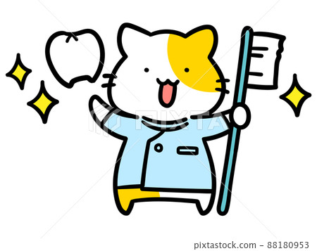 Handwritten style illustration of a cute dentist cat character Handwritten style illustration of a cute dentist cat character 88180953