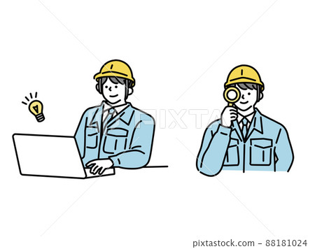 在工廠工作的人的插圖（工人、工地、建築、施工、安全、施工、道路、維護、經理、管理） 88181024