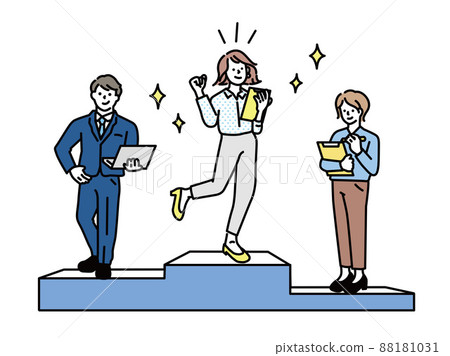 Business illustration (sales results, good sales, happy, 1st place, results, achievements, efforts, excellence) 88181031