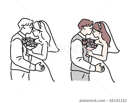 婚禮插圖（婚姻、婚禮、招待會、禮服、花束、幸福、情侶、教堂） 88181282