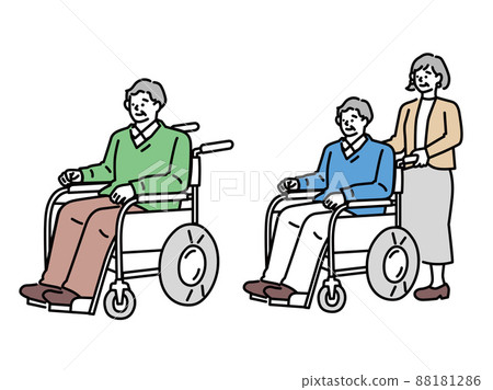 坐在輪椅上的人的插圖(男性、受傷、疾病、門診、骨折、護理、住院、康復) 坐在輪椅上的人的插圖(男性、受傷、疾病、門診、骨折、護理、住院、康復) 88181286