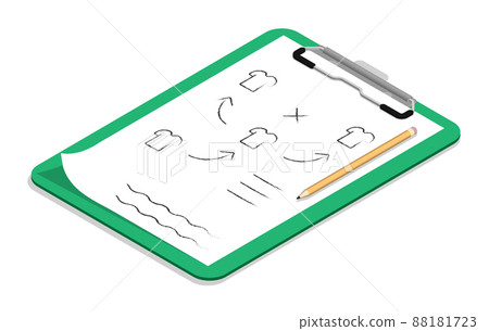 Isometric Tablet with with plan diagram of arrangement of players on football field. Leading coach by team players during game. Realistic 3D vector isolated on white back 88181723