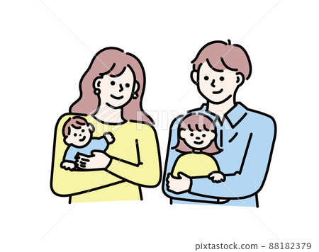 Illustrations of parents and children, parents, couples, families (friendship, marriage, children, happiness) 88182379