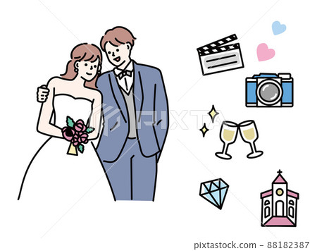 Wedding illustrations (marriage, wedding, reception, dress, bouquet, happiness, bride, couple, chapel) Wedding illustrations (marriage, wedding, reception, dress, bouquet, happiness, bride, couple, chapel) 88182387