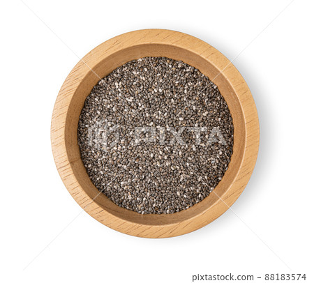 Chia seeds in wooden bowl isolated on white background. Top view 88183574