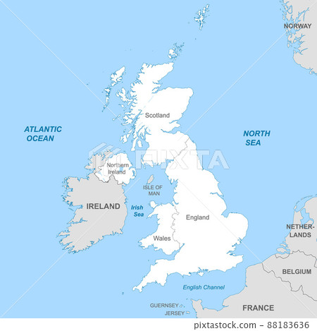 Political map of United Kingdom with borders with borders of reg 88183636