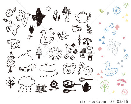 Black and white, monotone, line drawing illustrations (handwriting, fashion, fashion, Scandinavian, birds, flowers) 88183816