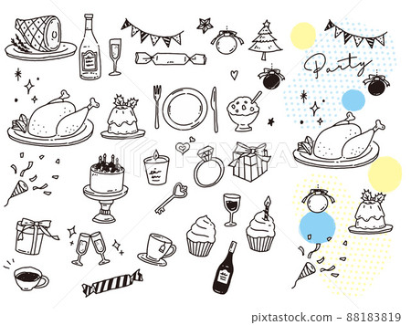 Black and white, monotone, line drawing illustrations (handwriting, fashion, fashion, parties, greetings) 88183819