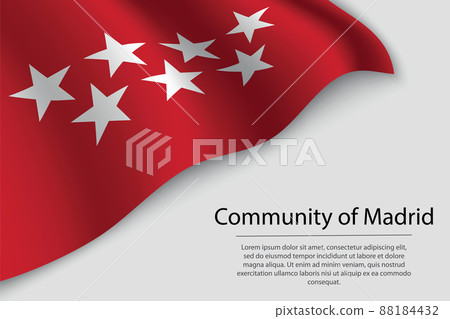 Wave flag of Community of Madrid is a region of Spain. Banner or Wave flag of Community of Madrid is a region of Spain. Banner or 88184432