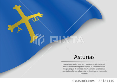 Wave flag of Asturias is a region of Spain. Banner or ribbon 88184440