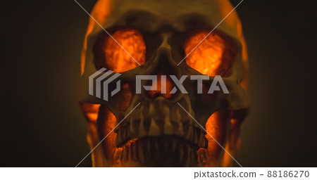 Skull with colored lighting loop closeup 88186270