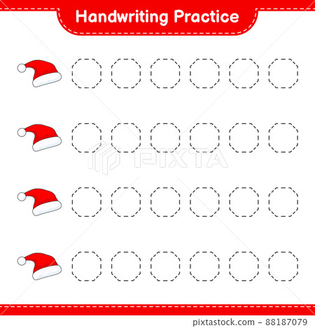 Handwriting practice. Tracing lines of Santa Hat. Educational children game, printable worksheet, vector illustration 88187079
