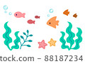 魚、海藻和海星的變形插圖 88187234
