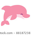 一隻微笑的海豚跳躍的變形插圖（粉紅色） 88187238