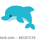 一隻微笑的海豚跳躍的變形插圖（淺藍色） 88187239