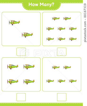 Counting game, how many Plane. Educational children game, printable worksheet, vector illustration 88187319
