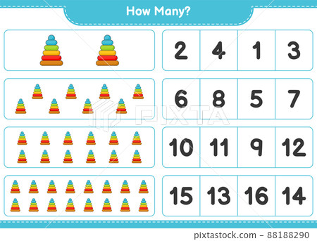 Counting game, how many Pyramid Toy. Educational children game, printable worksheet, vector illustration 88188290