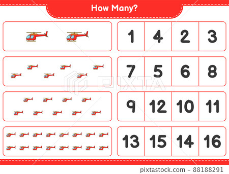 Counting game, how many Helicopter. Educational children game, printable worksheet, vector illustration Counting game, how many Helicopter. Educational children game, printable worksheet, vector illustration 88188291