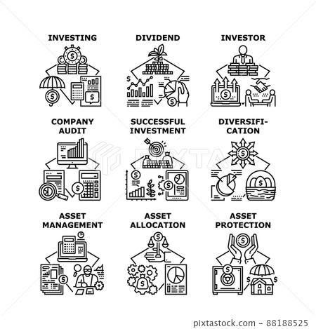 Asset Management Set Icons Vector Illustrations 88188525