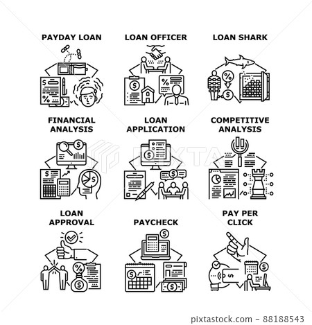 Loan Finance Bank Set Icons Vector Illustrations Loan Finance Bank Set Icons Vector Illustrations 88188543