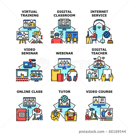 Virtual Training Set Icons Vector Illustrations Virtual Training Set Icons Vector Illustrations 88189544