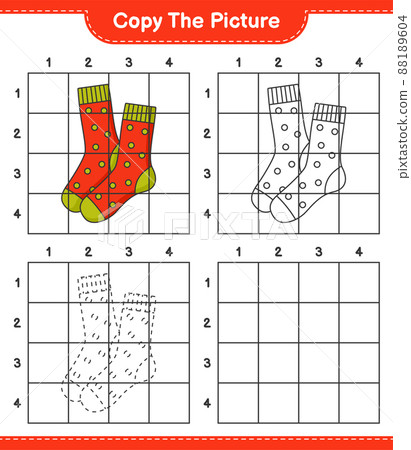Copy the picture, copy the picture of Socks using grid lines. Educational children game, printable worksheet, vector illustration 88189604