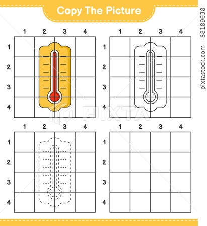 Copy the picture, copy the picture of Thermometer using grid lines. Educational children game, printable worksheet, vector illustration Copy the picture, copy the picture of Thermometer using grid lines. Educational children game, printable worksheet, vector illustration 88189638