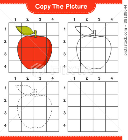 Copy the picture, copy the picture of Apple using grid lines. Educational children game, printable worksheet, vector illustration Copy the picture, copy the picture of Apple using grid lines. Educational children game, printable worksheet, vector illustration 88189644