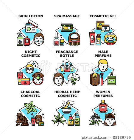 Cosmetic Skincare Set Icons Vector Illustrations 88189759