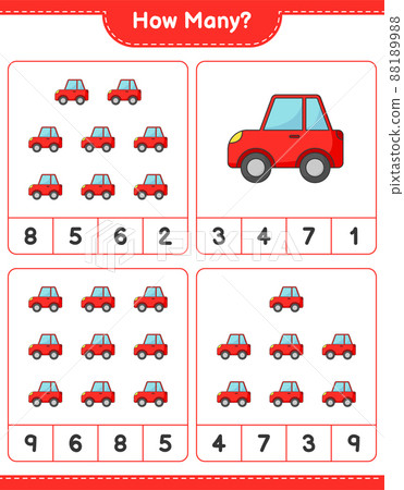 Counting game, how many Car. Educational children game, printable worksheet, vector illustration 88189988