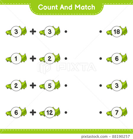 Count and match, count the number of Soccer Shoes and match with the right numbers. Educational children game, printable worksheet, vector illustration 88190257