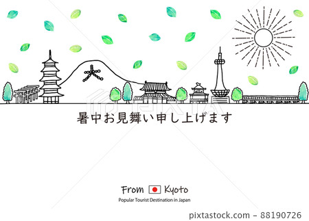 手繪京都觀光景點城市景觀夏日問候模板 88190726