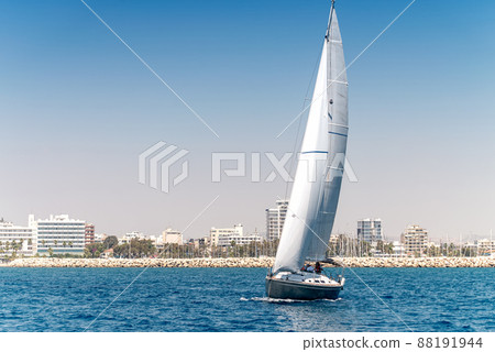 Sailboat near Larnaca coast, Cyprus 88191944