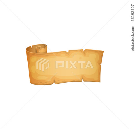 Grunge medieval frame, paper manuscript scroll isolated old parchment scroll. Vector worn ancient diploma or certificate, old papyrus with curled edges, ripped letter. Treasure map, jewish Torah Bible 88192307