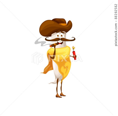 Cartoon daikon robber or bandit character with dynamite. Vector cowboy ranger vegetable, mustached wild west hero in hat, boots, bandana smoking cigar. Western veggies, healthy food funny personage Cartoon daikon robber or bandit character with dynamite. Vector cowboy ranger vegetable, mustached wild west hero in hat, boots, bandana smoking cigar. Western veggies, healthy food funny personage 88192582