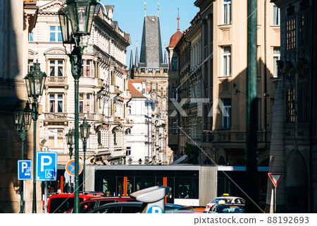 View of busy street at Mala Strana (Lesser Town) district of Prague. Czech Republic View of busy street at Mala Strana (Lesser Town) district of Prague. Czech Republic 88192693
