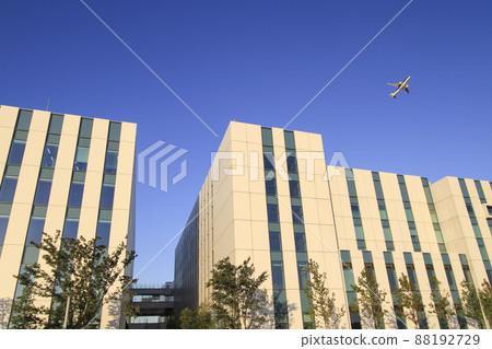 A passenger plane that shines in the setting sun over Haneda Innovation City and takes off 88192729