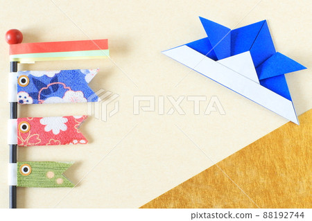 Origami helmet and miniature carp streamer background material 88192744
