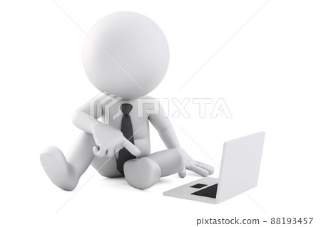 3d man sitting with laptop. 3D illustration. Isolated on white 88193457