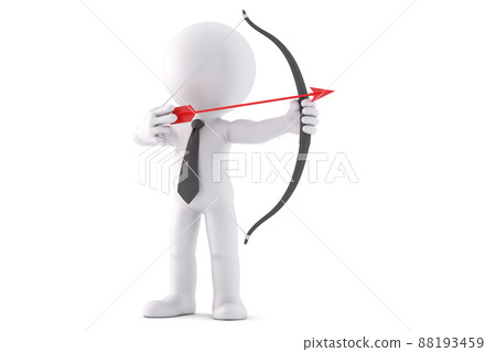 Businessman with bow and arrow. 3D illustration. Isolated. Contains clipping path Businessman with bow and arrow. 3D illustration. Isolated. Contains clipping path 88193459