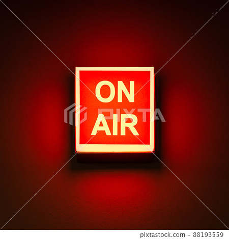 Schaerbeek, Brussels Capital Region, Belgium - Isolated red box indicating ON AIR in the Flemish broadcasting studio 88193559